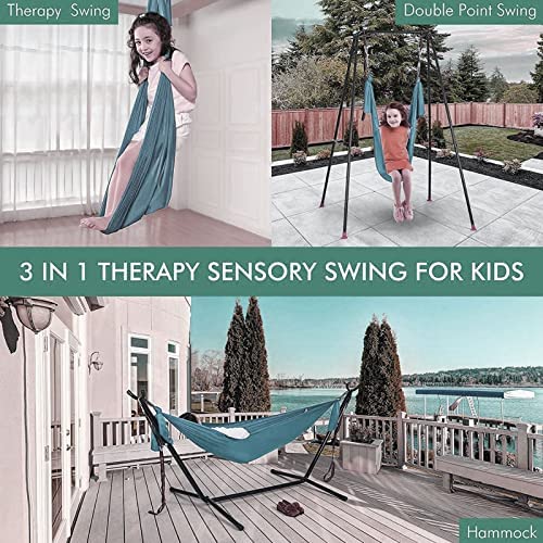 SALUTUY Yoga Sling, Aerial Yoga Swing Set Breathable Elastic Durable 25KN/5620 Lbf Easy to Set Up Aerial Yoga Hammock Kit Comfortable for Body Firming Aerial Yoga(Light Blue) - Image 3