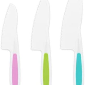 defutay Kids Knife Set, 3PC Nylon Kitchen Baking Knife Set BPA-Free Kids' Knives - Firm Grip, Serrated Edges - Kids Safe Cooking Knives For Real Cooking & Cutting Fruit, Bread, Lettuce (Multicolor 1)