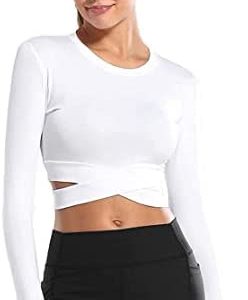 Women Workout Crop Tops Tummy Cross Sport Shirt Athletic Yoga Gym Activewear Tops