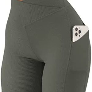 OMKAGI Women Cross Waist Workout Shorts with Pocket 5" Booty High Waisted Shorts