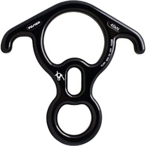 Fusion Climb Aluminum Terminal 8 Descender Black, Large Bent Ear Belaying and Rappelling Gear Belay Device, Perfect for Climbing, Ziplining and Rescue