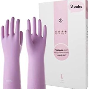 Wahoo 3 Pairs PVC Dishwashing Cleaning Gloves, Skin-Friendly, Reusable Kitchen Gloves with Cotton Flocked Liner, Non-Slip, Small
