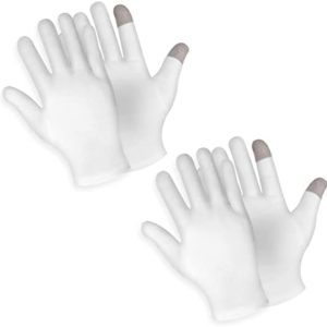 Sibba 2 Pairs Touch Screen Moisturizing Gloves White Cotton Moisturizing Gloves Overnight Bedtime Heal Eczema Sleeping Lotion Hand Spa Treatment Gloves Repair Rough Cracked Dry Chapped Hands Skin