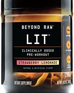 Beyond Raw LIT | Clinically Dosed Pre-Workout Powder | Contains Caffeine, L-Citruline, and Beta-Alanine, Nitrix Oxide and Preworkout Supplement | Strawberry Lemonade | 30 Servings