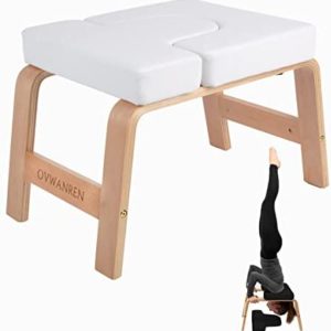 ovwanren Yoga Headstand Bench- Stand Yoga Chair for Family, Gym - Wood and PU Pads - Relieve Fatigue and Build Up Body
