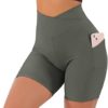OMKAGI Women Cross Waist Workout Shorts with Pocket 5" Booty High Waisted Shorts - Image 2