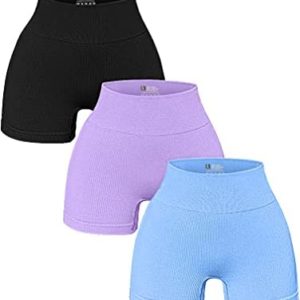 OQQ Women's 3 Piece Yoga Shorts Ribbed Seamless Workout High Waist Athletic Leggings