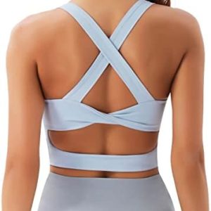 Sports Bras for Women Criss-Cross Back Padded Workout Tank Tops Medium Support Crop Tops for Women