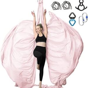 SKYPHAROS 11 Yards Aerial Silks Yoga Swing Set - Aerial Yoga Hammock Kit Anti-Gravity Flying for Fitness, Low/Non Stretch Nylon Tricot Fabric Hardware Included for Dance