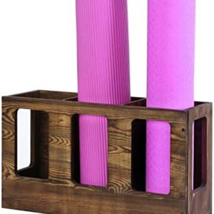 MyGift Vintage Brown Wood Foam Roller Storage Rack, Wall Mounted Yoga Mat Holder for Home Gym