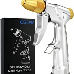 ESOW Garden Hose Nozzle, 100% Heavy Duty Metal Spray Gun with Full Brass Nozzle, 4 Watering Patterns Watering Nozzle- High Pressure Pistol Grip Sprayer for Watering Plants, Car Wash and Showering Dog