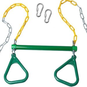Green Trapeze Swing Bar with Rings – Outdoor Playground Equipment Trapeze Bar for Swing Set or Jungle Gym