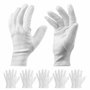 Cotton Gloves for Dry Hand, Overnight Moisturizing Gloves for Eczema, 10 Pairs White Medium Reusable Nighttime Sleeping Gloves, Jewelry Inspection Work Gloves for Men and Women
