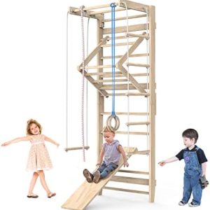 Swedish Wall Ladder Stall Bars Set, Wooden Kids Gymnastic Wall Gym, Climbing Play Structure Set for Kids, Kids Stall Bars for Exercise for All Family All Ages Training Stretching