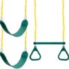 TURFEE 3 Pack Assorted Swing Set, Including 1 Gym Rings Trapeze Swing Bar and 2 Pcs Swings with Plastic Coated Chain, Swing Set Accessories Replacement for Kids Outdoor Play, Playground- Green - Image 8