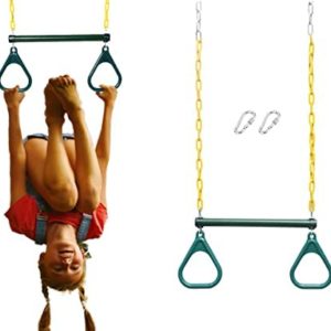 17.6" Monkey Bars for Kids Swing Set Accessories Outdoor - Trapeze Swing Bar for Playground Accessories with 48" Coated Chains 2 Snap Hooks - Hanging bar for Kids Jungle Gym Accessories (Green)