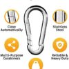 Carabiner Clip Set of 5 - Multi-Purpose Heavy Duty Carabiner Clips - Snap Hook Clips 3.2 Inch - Carabiner Heavy Duty - Snap Hooks Heavy Duty - Carabiner Clip - Snap Hooks - Image 2