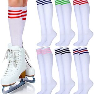 6 Pairs Roller Skate Socks Knee Socks Skating Athletic Sport Socks Striped Tube Sock for Men Women Girls Youth