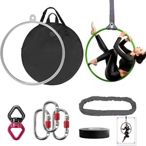 DASKING Aerial Hoop 85cm/90cm Aerial Ring Set Fully Strength Tested 500LBS Single Point Circus Aerial Equipment Yoga Hoop with Accessories and Storage Bag
