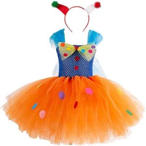 HIHCBF Circus Clown Girl Costume Handmade Tutu Dress Kids Funny Role Play Halloween Christmas Carnival Outfits w/Hair Hoop