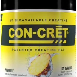 CON-CRET Patented Creatine HCl Pineapple Powder, Stimulant-Free Workout Supplement for Energy, Strength, and Endurance, 64 Servings
