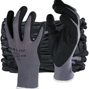 DA&LIU Work Gloves with Grip 12 Pairs Micro Foam Nitrile Coated Safety Work Gloves with Seamless Knit Nylon