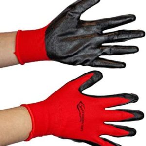 SAFE HANDLER Nitrile Grip Work Gloves | Lightweight, Breathable Lining, Fitted Wrist, Non-Slip Grip, Abrasion Resistant, Red/Black, OSFM, Pack of 12 Pairs (24 gloves)