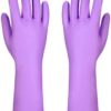 Reusable Kitchen Cleaning Gloves With Latex Free,Cotton Lining, Non- Slip Swirl Grip Gloves for Dishwashing 2 Pairs (Purple+Blue, Large) - Image 3