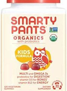 SmartyPants Organic Kids Multivitamin, Daily Gummy Vitamins: Probiotics, Vitamin C, D3, Zinc, & B12 for Immune Support, Energy & Digestive Health, Assorted Fruit Flavor, 120 Gummies, 30 Day Supply