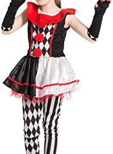 ReneeCho Girl’s Jester Clown Costume Halloween Kids Circus Scary Villain Tutu Dress Tight