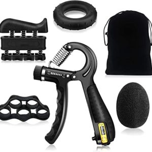GRM Hand Grip Strengthener with Counter, Forearm Trainer Workout Kit (5Pack), Adjustable Resistance Grip Strength Trainer, Finger Exerciser/Stretcher, Grip Ring, Grip Ball for Recovery and Athletes