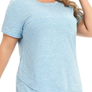 FOREYOND Women's Plus Size Workout Long Short Sleeve Sport Tee Loose Fit Athletic Yoga Running Workout Shirts