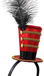 Mini Ringmaster Ringleader Small Top Hat Headband - Lion Tamer Headpiece - Toy Soldier Costume Accessories, Red/Black/Gold, One Size