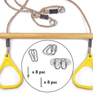 Cateam Trapeze Swing Bar for Kids Yellow with mounting kit - bar 22,8" (57,9 cm) Long - Playground Swing Set Accessories Replacement - Accessories for Ninja Slackline