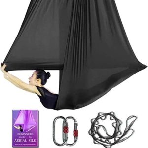 Aerial Yoga Hammock L:5M W:2.8M Aerial Pilates Silk Yoga Swing Set with 2000 Ibs Load Include Daisy Chain, Pose Guide