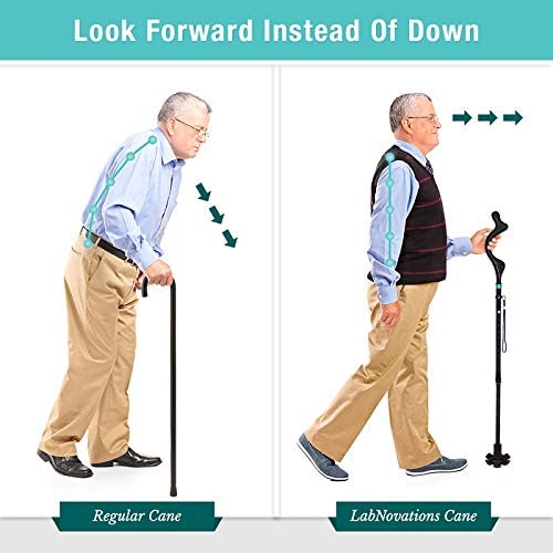 LabNovations Medical Posture Walking Cane, Portable Self-Standing 10 Height Lightweight Adjustable, Folding, Collapsible Hand Walking Stick for Men & Women. 360 Traction Tip - Image 2