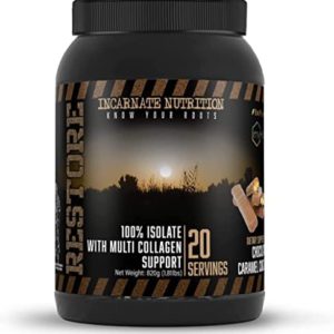 Restore 100% Whey Isolate Protein Powder – 25g Whey Protein Isolate with 10g Multi Collagen Support – Fast Absorbing Chocolate Protein Powder for Men and Women – Chocolate Caramel Cookie Flavor