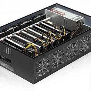 VTRETU Ethereum GPU Mining Rig with 8 GPU Mining Motherboard and 2000W Power Supply（110-264V） 8 Cooling Fans for Crypto Mining Rig Complete ETH Miner (Excluding GPU), black (V01)