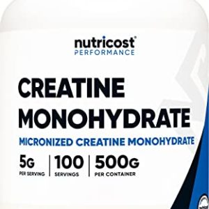 Nutricost Creatine Monohydrate Micronized Powder 500G, 5000mg Per Serv (5g) - Micronized Creatine Monohydrate, 100 Servings