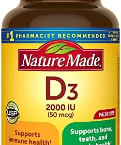 Nature Made Vitamin D3, 220 Tablets, Vitamin D 2000 IU (50 mcg) Helps Support Immune Health, Strong Bones and Teeth, & Muscle Function, 250% of Daily Value for Vitamin D in One Daily Tablet