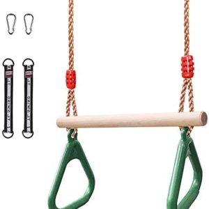 etonweag Trapeze Swing Bar Rings, Trapeze Bar for Kids with Adjustable Rope, Locking Straps, Outdoor Swing Set Playground Accessories (Green)