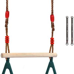 RedSwing Trapeze Swing Bar Rings, Trapeze Bar for Kids with Adjustable Rope, Locking Straps, Outdoor Swing Set Playground Accessories, Green
