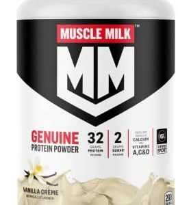 Muscle Milk Genuine Protein Powder, Vanilla Crème, 2.47 Pound, 16 Servings, 32g Protein, 2g Sugar, Calcium, Vitamins A, C & D, NSF Certified for Sport, Energizing Snack, Packaging May Vary
