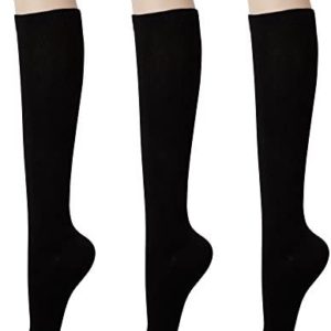 KONY Women's Cotton Knee High Socks - Casual Solid & Striped Colors Fashion Socks 3 Pairs (Women’s Shoe Size 5-9)
