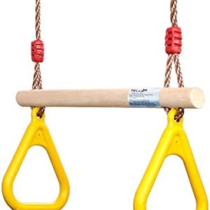 PELLOR Playground Children's Wooden Trapeze Swing Bar with Plastic Gym Rings Swing Set for Indoor & Outdoor Fun