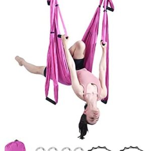 Aerial Yoga Swing Set Yoga Hammock Trapeze Sling Inversion Tool for Indoor Home Fitness (Hot Pink)