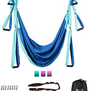 Goplus Aerial Yoga Swing Set, Antigravity Ceiling Hanging Toga Sling with Three Different Lengths of Handle, Yoga Swing/Sling/Inversion Tool, Yoga Hammock