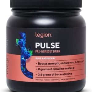 Legion Pulse Pre Workout Supplement - All Natural Nitric Oxide Preworkout Drink to Boost Energy, Creatine Free, Naturally Sweetened, Beta Alanine, Citrulline, Alpha GPC (Blue Raspberry) 21 Servings