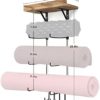 Yoga Mat Holder Wall Mount Yoga Mat Storage Home Gym Accessories with Wood Floating Shelves and 4 Hooks for Hanging Foam Roller and Resistance Bands at Fitness Class or Home Gym - Image 5