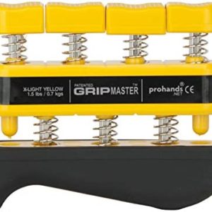 Prohands Gripmaster Rehab Hand Exerciser, Finger Exerciser (Hand Grip Strengthener), Spring-Loaded, Finger-Piston System, Added Palm Cushion, (1.5 lb X-Light Tension, Yellow-Gripmaster Rehab)